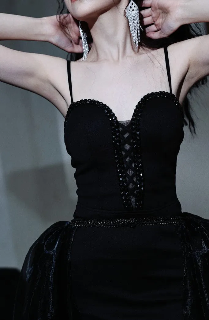 DOLLY Elegant Retro Black V-Neck Sleeveless High Waist Ribbon Cocktail Dress-BAMBI (V)