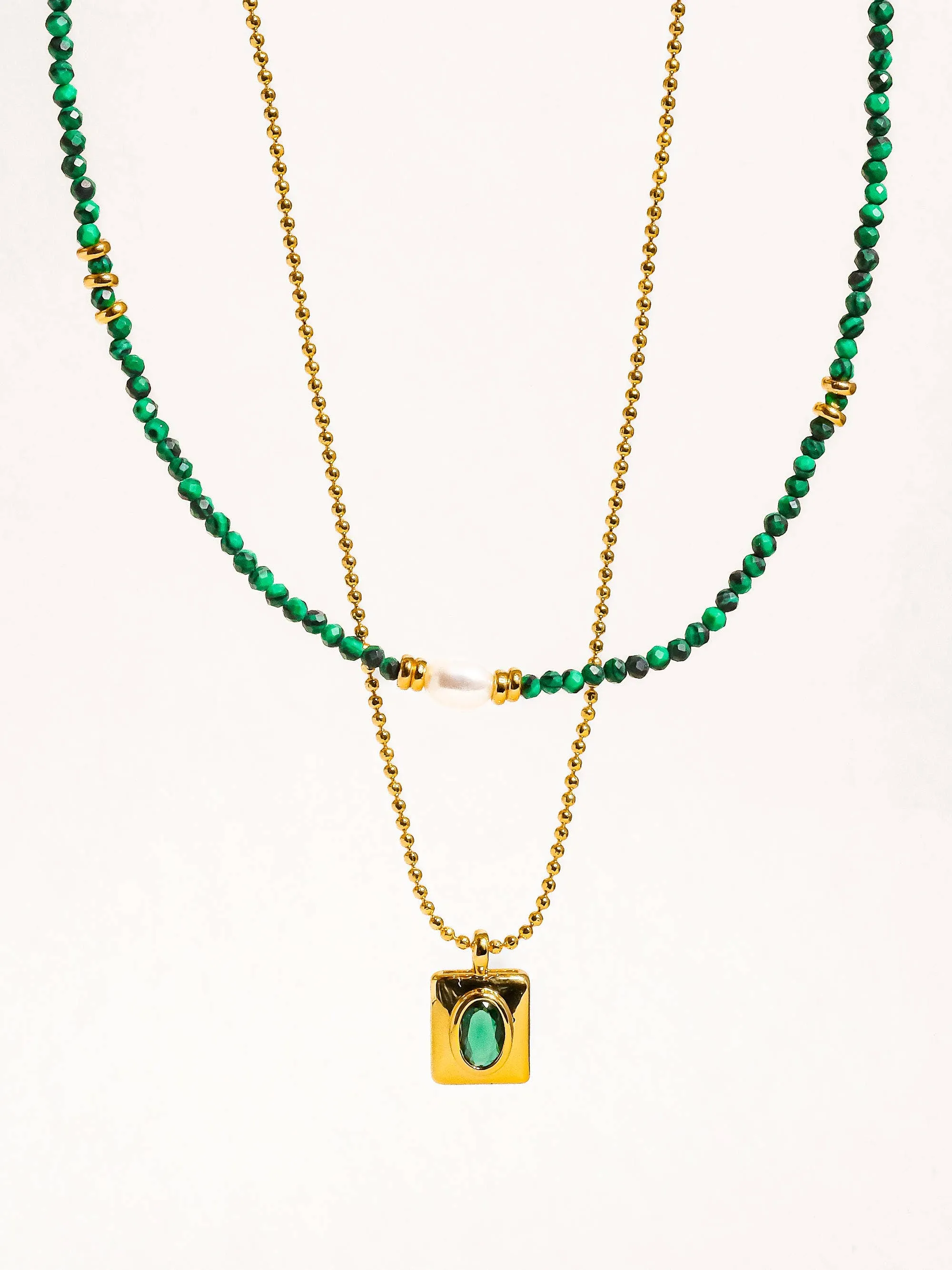 Harlynn 18K Gold Boho Green Beaded Layer Necklace