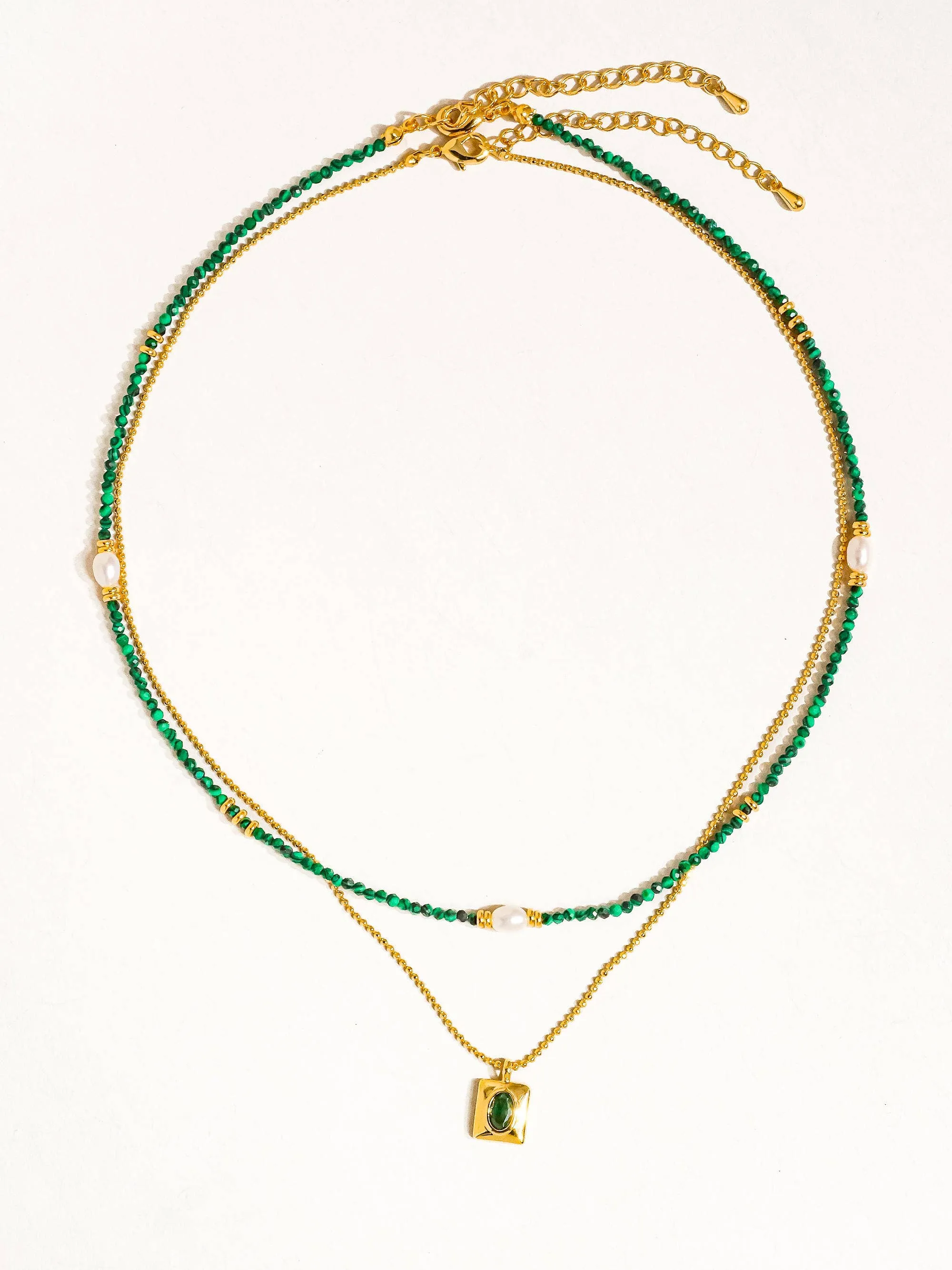Harlynn 18K Gold Boho Green Beaded Layer Necklace