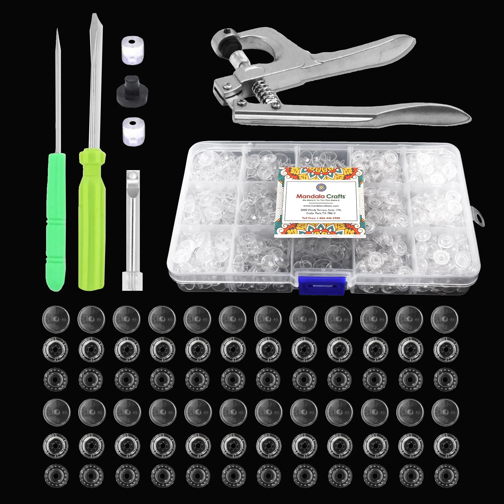 Mandala Crafts Plastic Snaps for Clothing - No-Sew Plastic Snap Buttons - Snap Button Kit - Snap Fastener Kit with Tools for Fabric Sewing Clothes