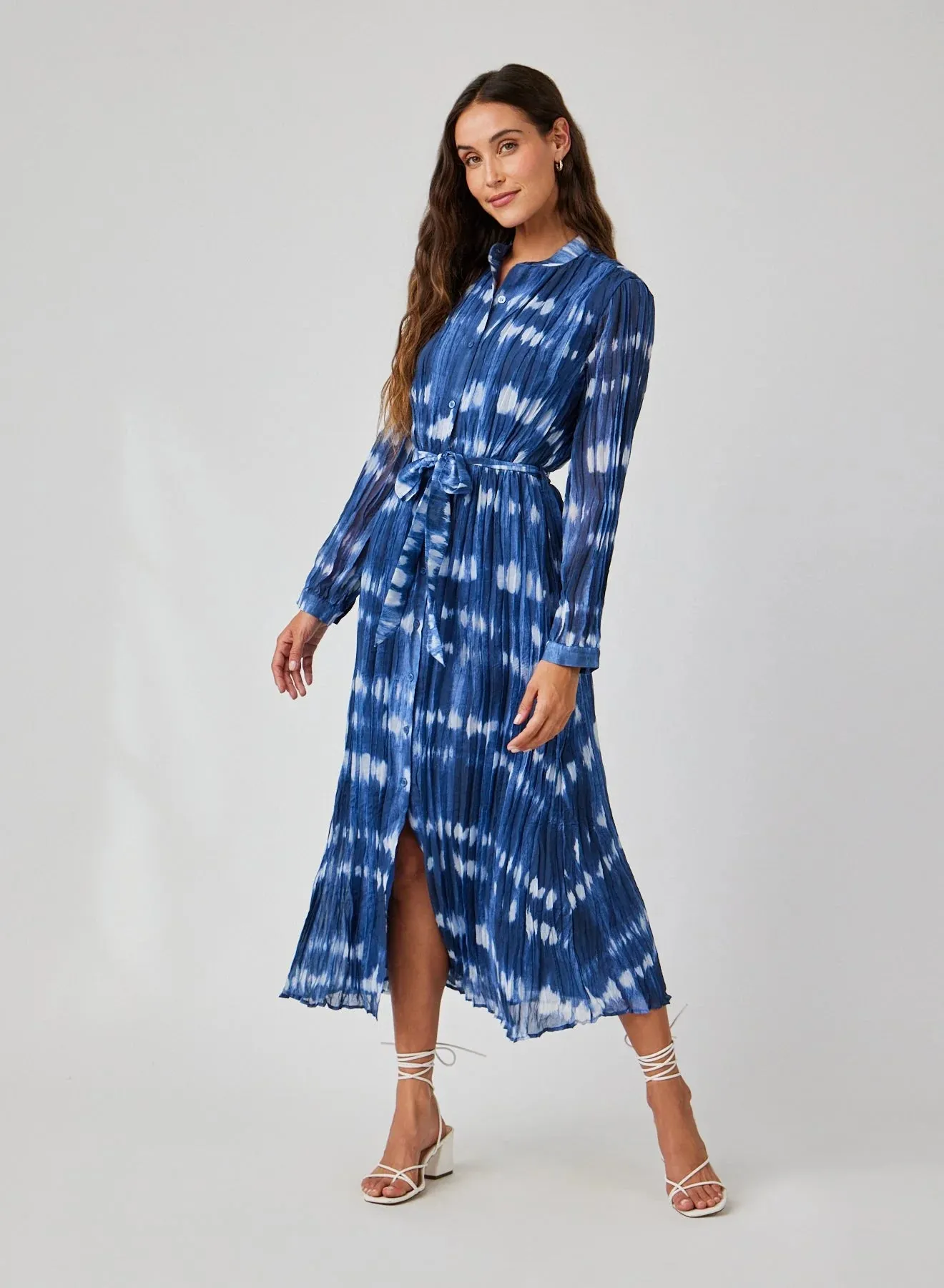 Pleated Maxi Dress | Ocean Tides Print