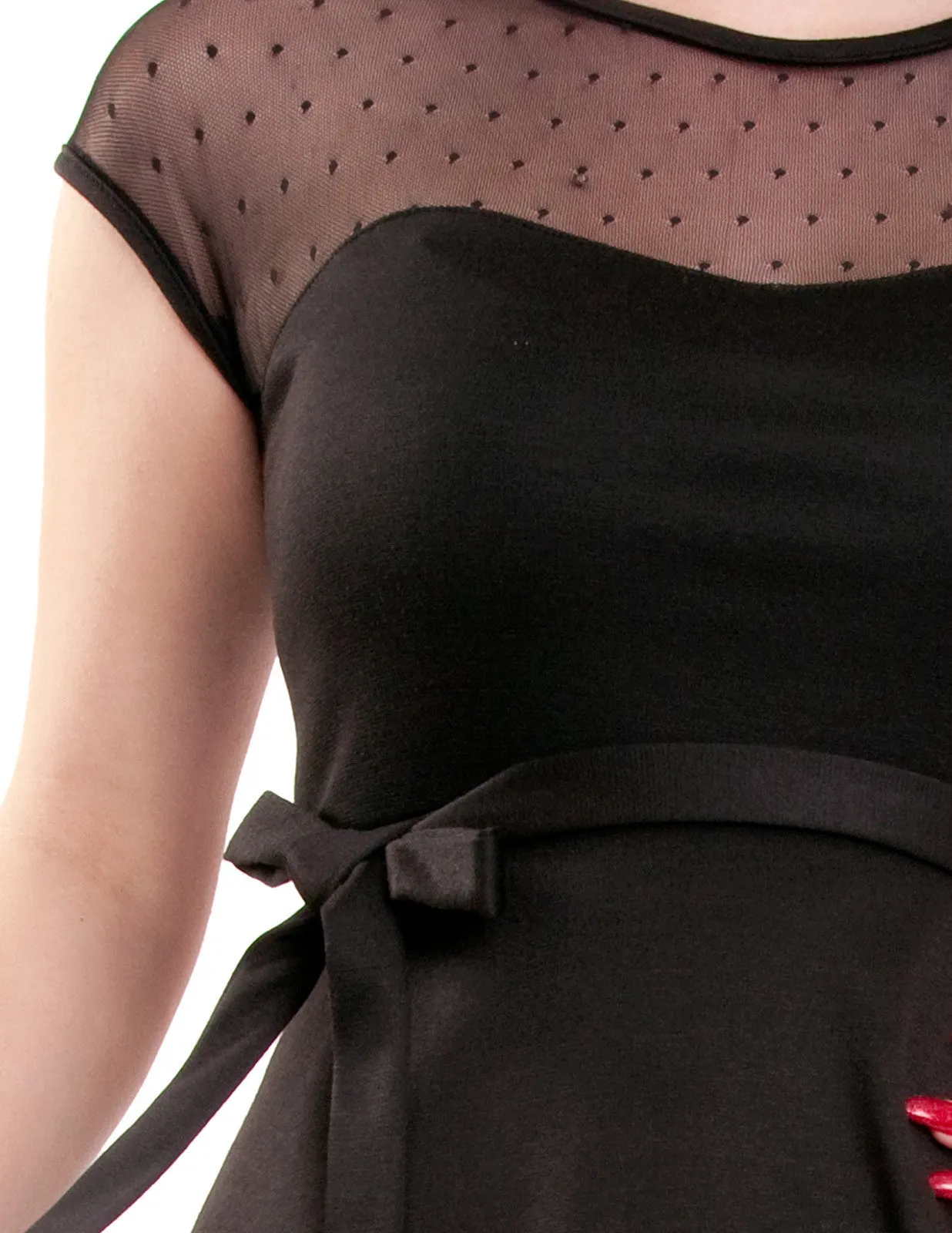 Rock Steady Retro Pinup Black Sheer Lace Polka Dot Fit & Flare Dress
