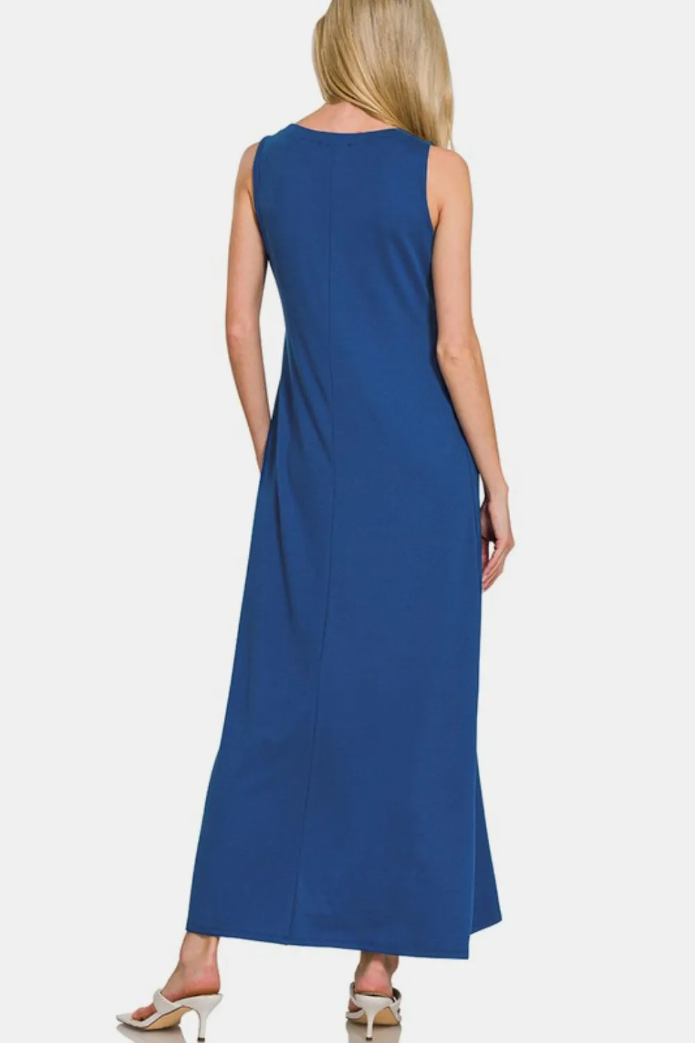 Scoop Neck Wide Strap Tank Dress in Navy
