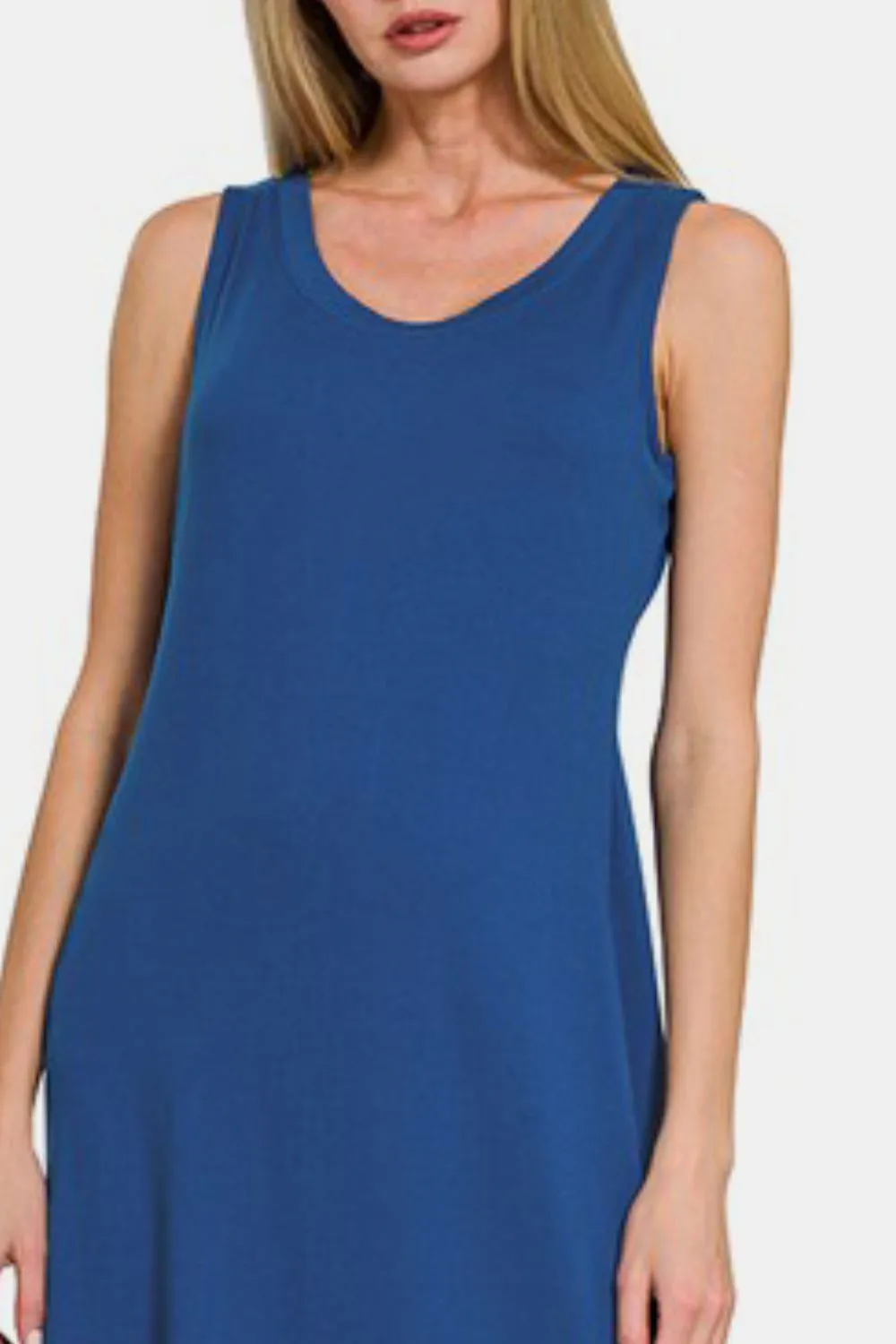 Scoop Neck Wide Strap Tank Dress in Navy