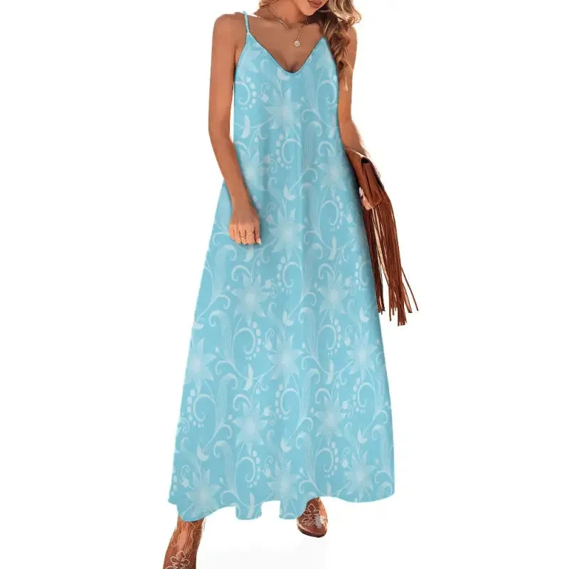 Spring Breeze Vibes with This Blue Boho Floral Sleeveless Maxi Dress