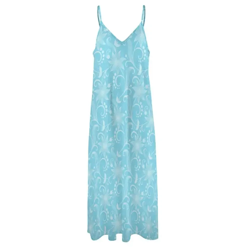 Spring Breeze Vibes with This Blue Boho Floral Sleeveless Maxi Dress