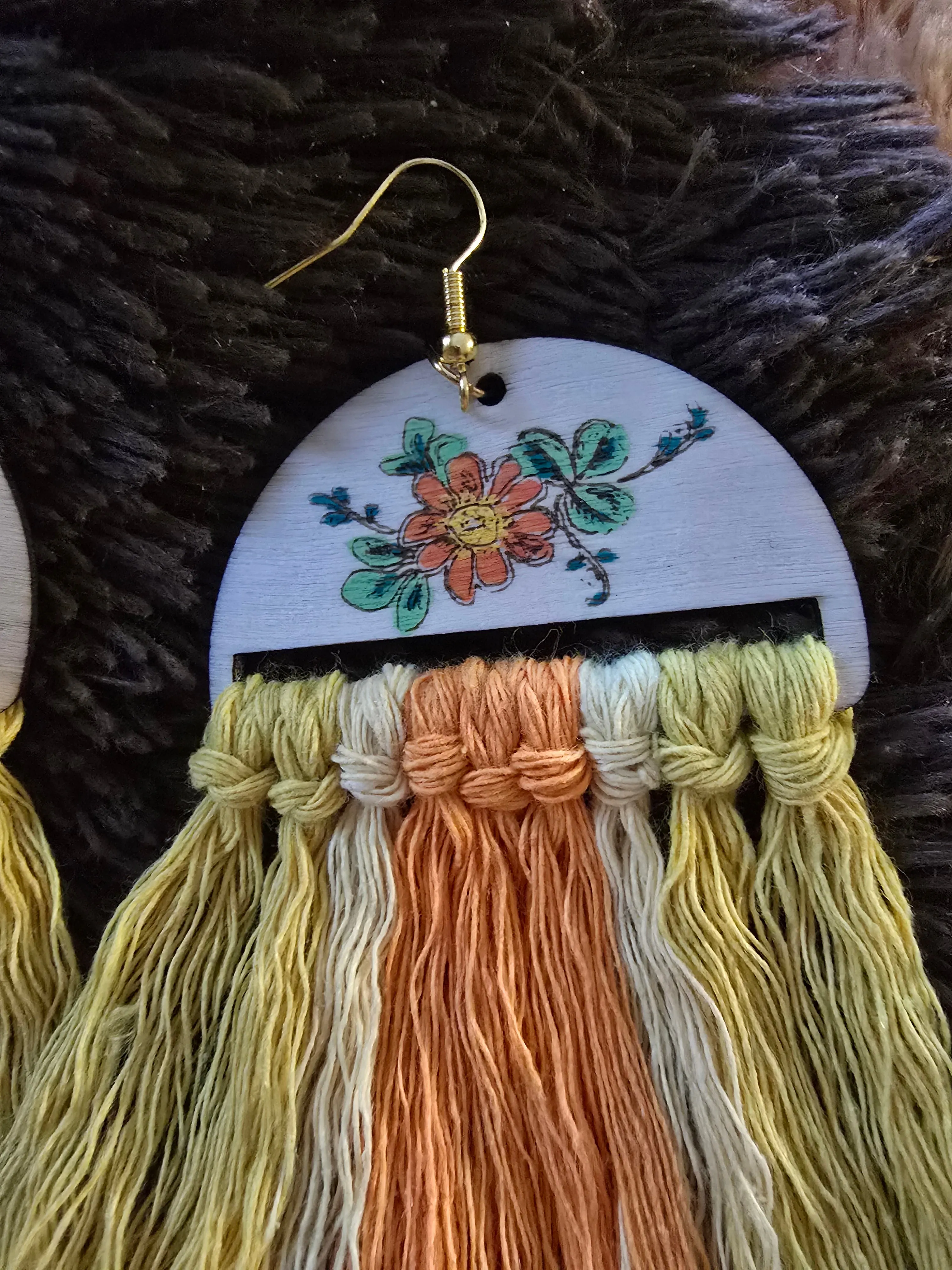 Sun Whisper – Wooden & Macramé Earrings
