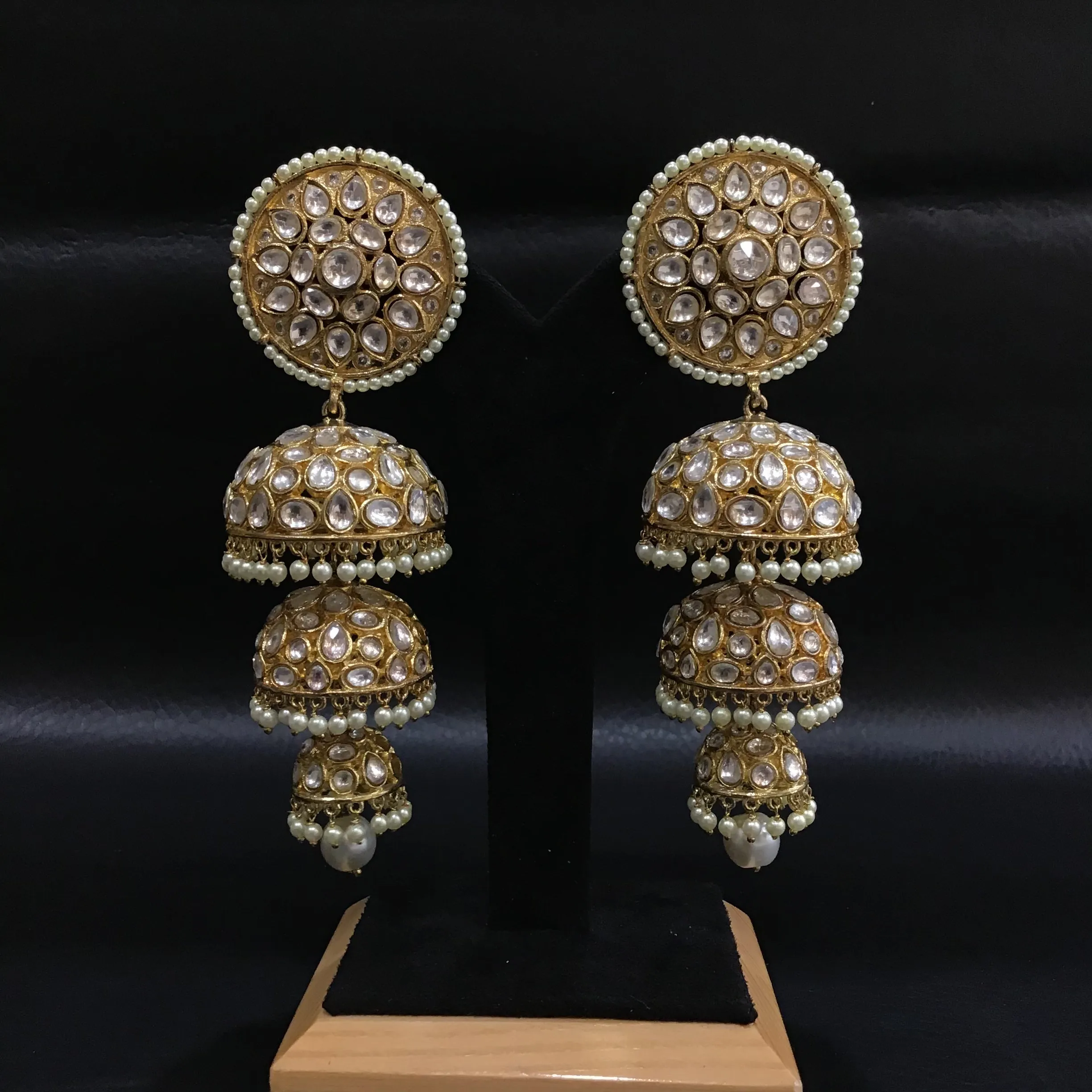 Three Layer White Kundan Jhumki 9344-4126