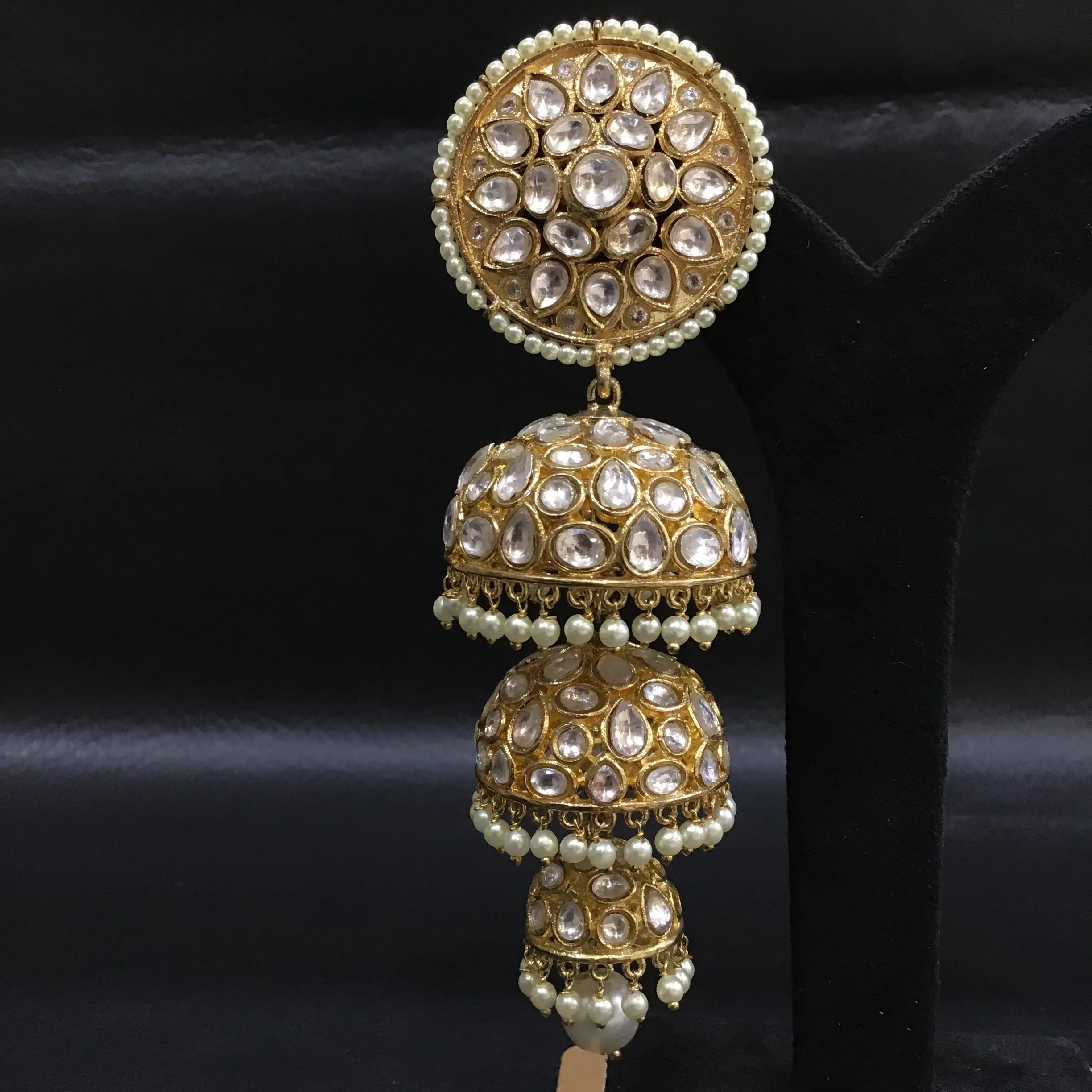Three Layer White Kundan Jhumki 9344-4126