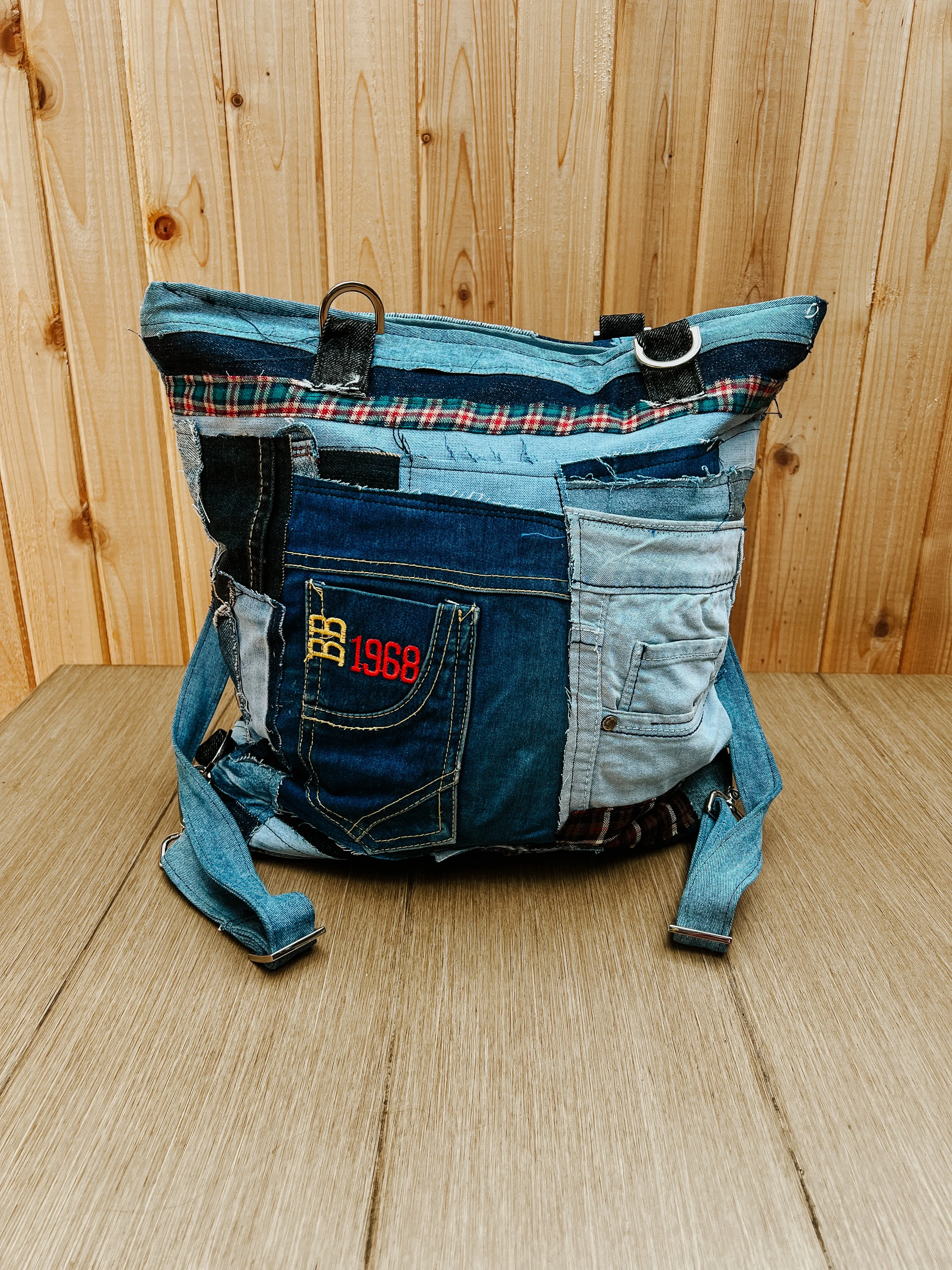 Upcycled Denim Bag Crossbody Denim Tote Bag Convertible Bag Backpack
