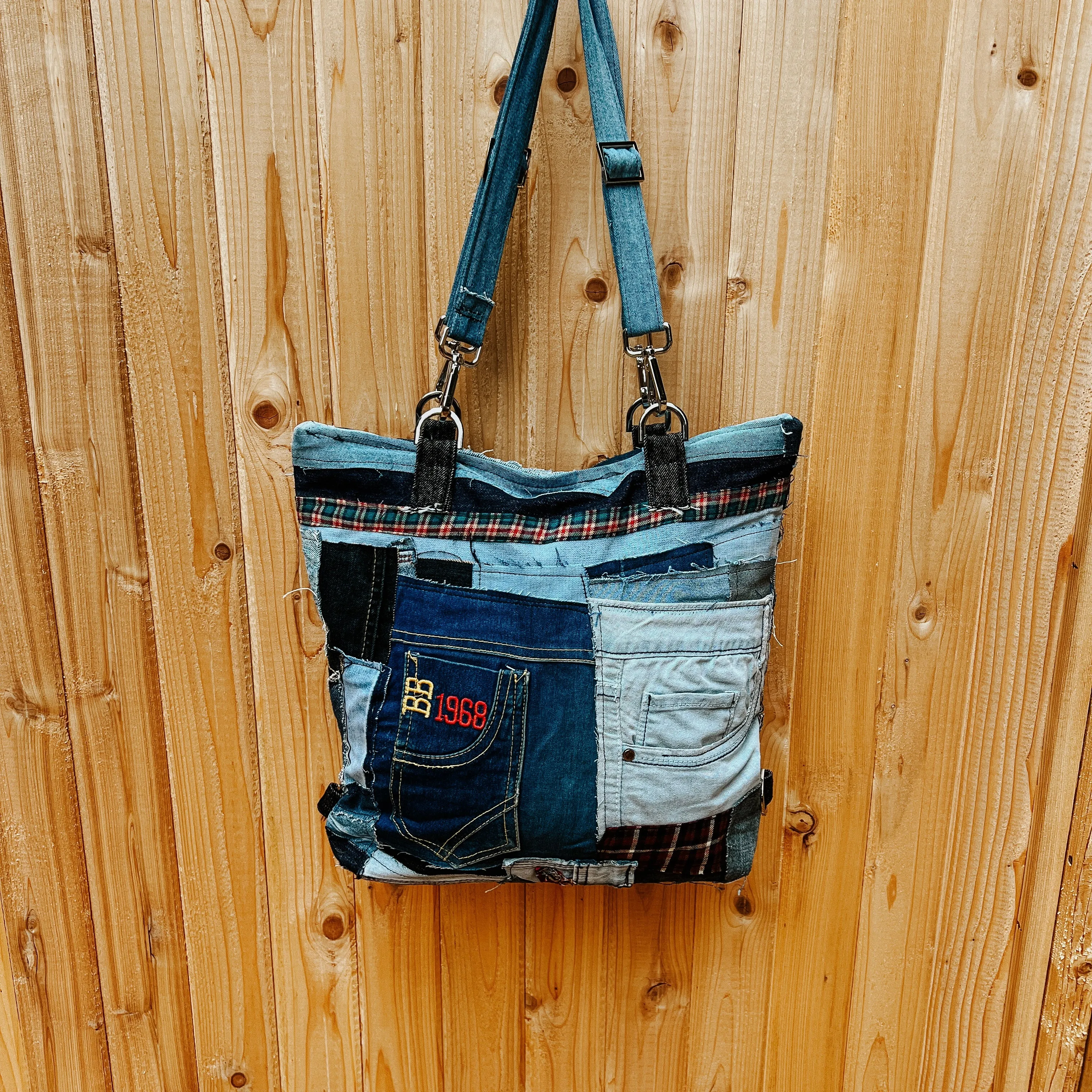 Upcycled Denim Bag Crossbody Denim Tote Bag Convertible Bag Backpack