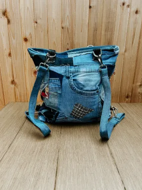 Upcycled Denim Bag Crossbody Denim Tote Bag Convertible Bag Backpack