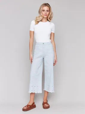 Wide-Leg Cropped Scallop Hem Jeans