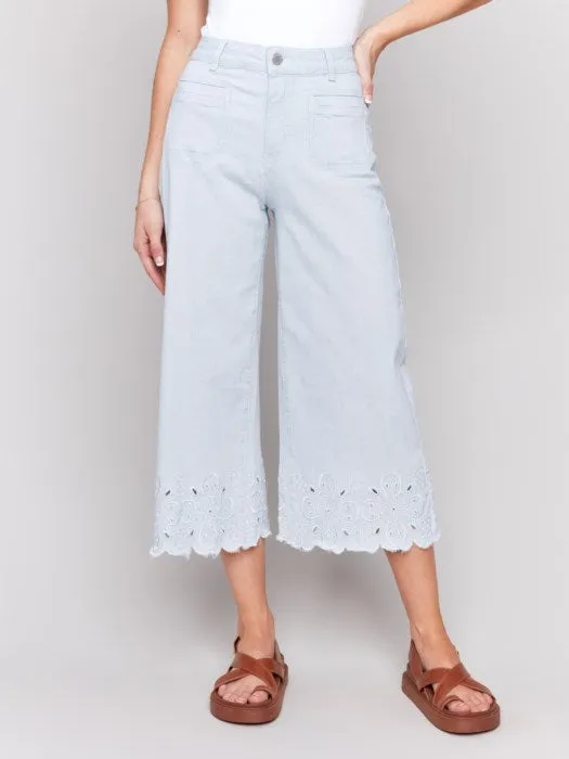 Wide-Leg Cropped Scallop Hem Jeans
