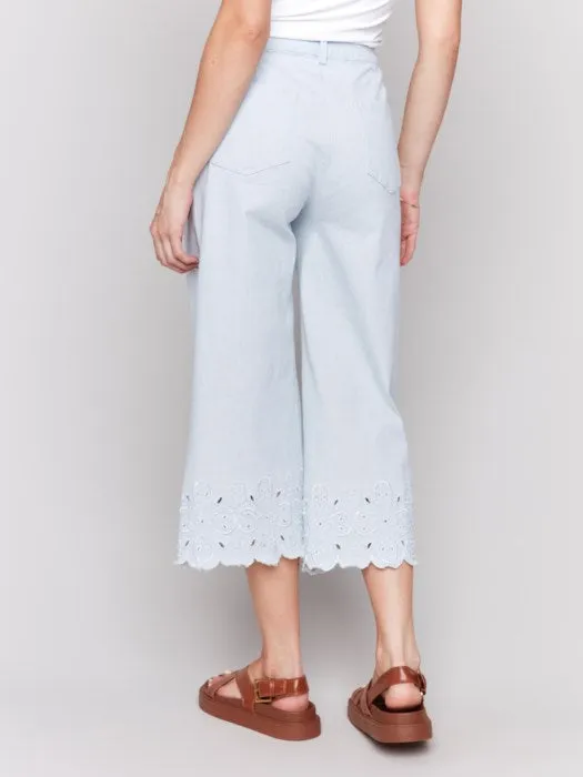 Wide-Leg Cropped Scallop Hem Jeans