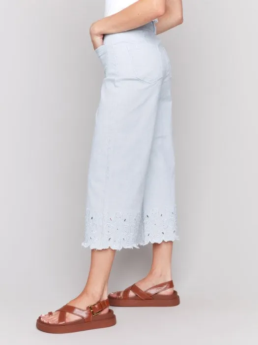 Wide-Leg Cropped Scallop Hem Jeans