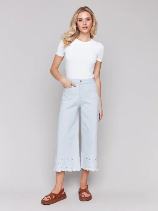 Wide-Leg Cropped Scallop Hem Jeans