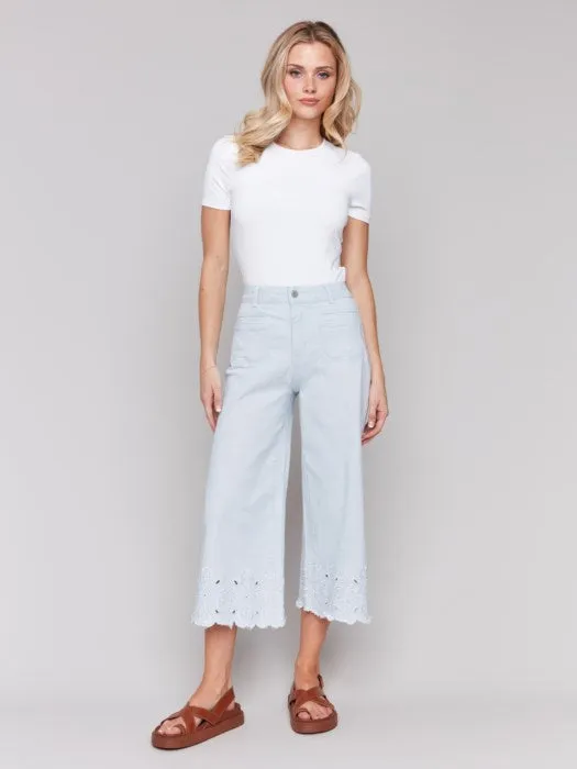 Wide-Leg Cropped Scallop Hem Jeans