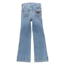 Wrangler Girl's Light Stone Wash Aisnely Mid Rise Retro Trouser Leg Jean